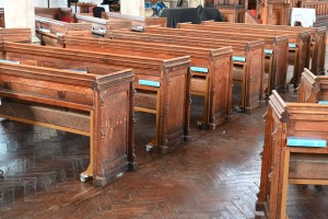 Pews set out concentrically for a service